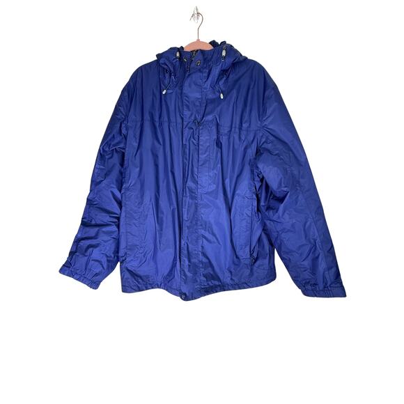 LL Bean Blue Fleece Lined Insulated Hooded Zipper Up Utility Rain Coat Size XL